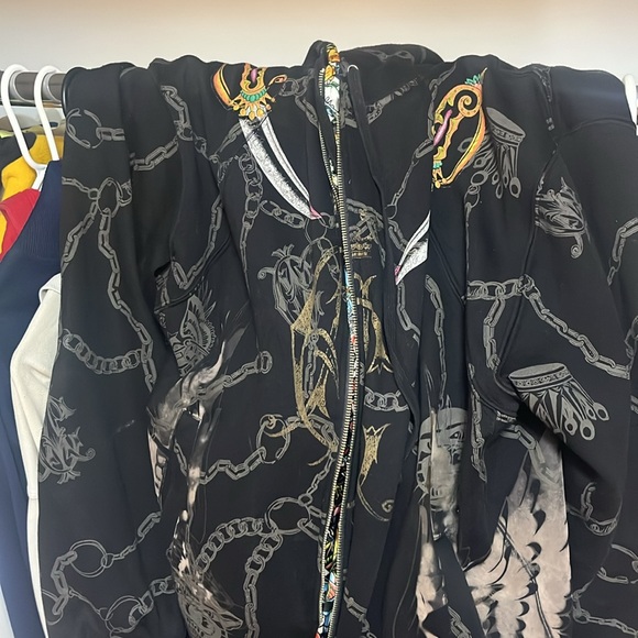 Vintage Christian Audigier Y2K all over skull reversible hoodie very soft warm - Picture 4 of 11